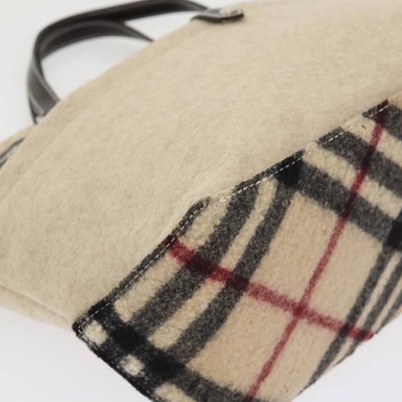 BURBERRY Nova Check Blue Label Tote Bag Wool Beige Auth bs6452 - Picture 14 of 16